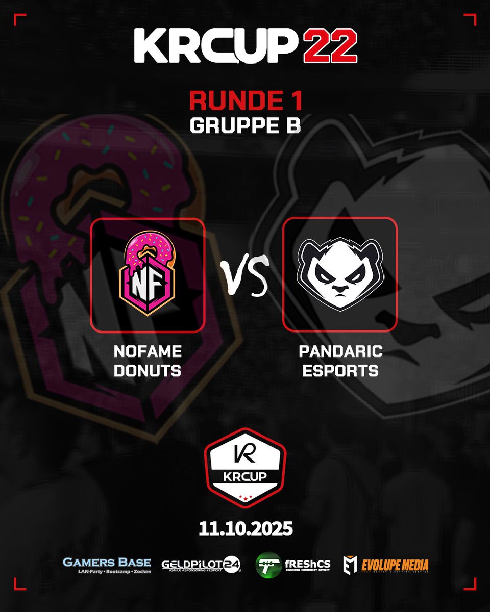 [ KRCup #22 ]

Um 14 Uhr geht es endlich los!

Verputzt der Panda zum Stat gleich mal die Donuts? Das und mehr beim KRCup!

🚩 Gruppe B - Runde 1
⏰ 14:00 Uhr
🆚 <a href="/NoFameOfficial/">NoFameOfficial</a> Donuts vs <a href="/PandaricEsports/">Pandaric</a> 
📺 ttv/knxvilleone
🎙️ <a href="/knxvilleOne/">knxvilleONE</a> &amp; <a href="/Chris16221234/">Chris</a> 

---
<a href="/fREShCS1/">fREShCS</a> |