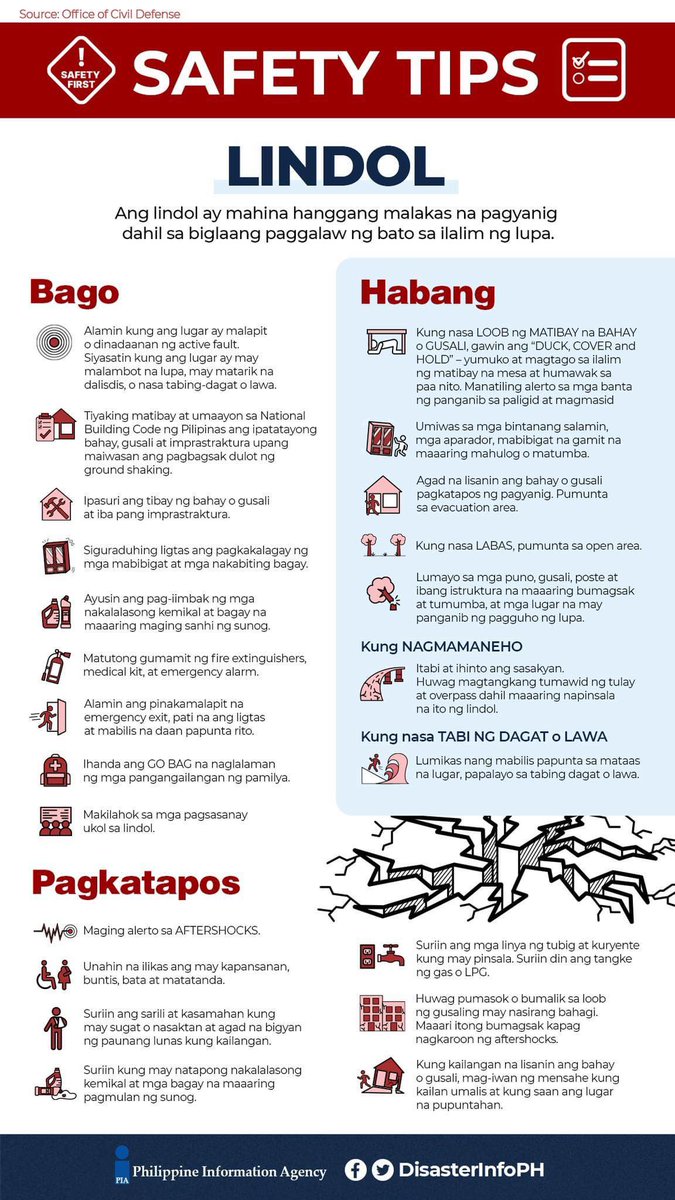 PIADesk's tweet image. Patuloy na nakararamdam ng mga pagyanig. Huwag mag-panic. Alamin ang mga paghahanda at dapat gawin kapag lumindol.

#EarthquakePH
#LindolPH
#IntegratedStateMedia
#ISM