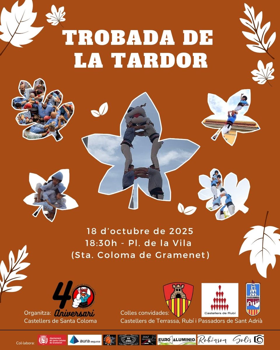 🍁 Ja és aquí la trobada de #LaTardor! Us esperem a tots i totes el proper dissabte 18 d'octubre, a partir de les 18:30h. No hi podeu faltar! 💪🏼

#castellers #castells #santacoloma #gramenet