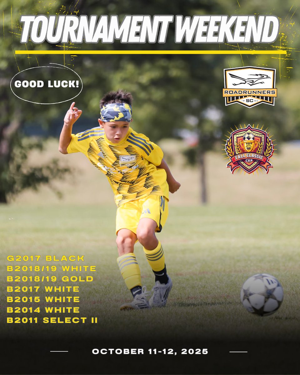 RoadrunnersSC's tweet image. Good luck to all our teams competing this weekend at the Fall Classic Cup! ⚽💪 Let’s make it a great one! 🏆

#ChasingGreatness #trusttheprocess #PlayerDevelopment #GrindMode #NoGoalsAllowed #BrickWallMode #soccer #futbol #soccerislife #training #grindmode #mentality #usa