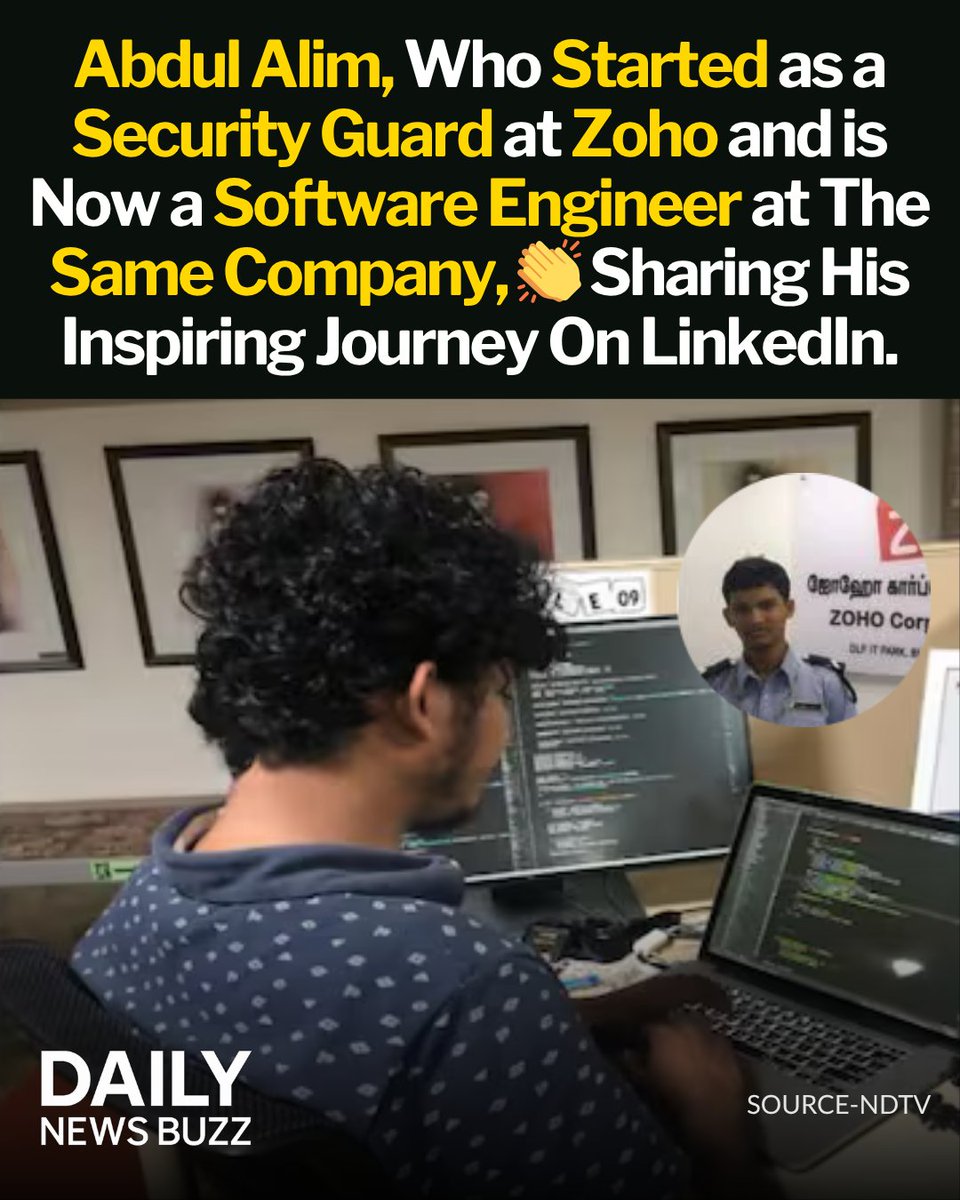 DailyNewsBuz's tweet image. Abdul Alim&apos;s journey has become an inspiration to millions of people today, proving that if the intentions are strong, any destination can be reached.

#AbdulAlim #Zoho #SofwareEngineer #Job #Inspiration
