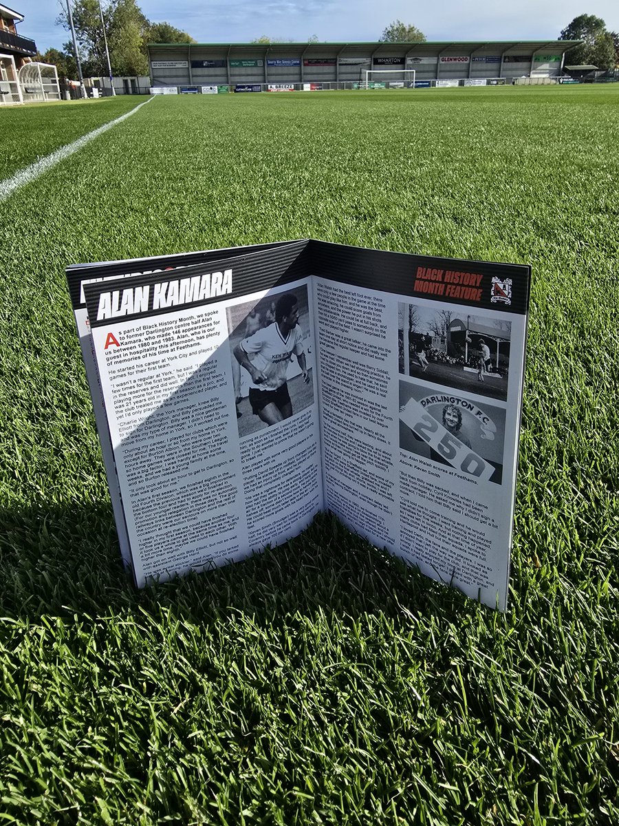 DFCCommercial's tweet photo. It's FA Cup day at @Official_Darlo with guest Alan Kamara, who features in the @FootiePrint match day programme 🖤⚽️🤍 come on Darlo! @darloborn1883 https://t.co/z1xnwVafbG