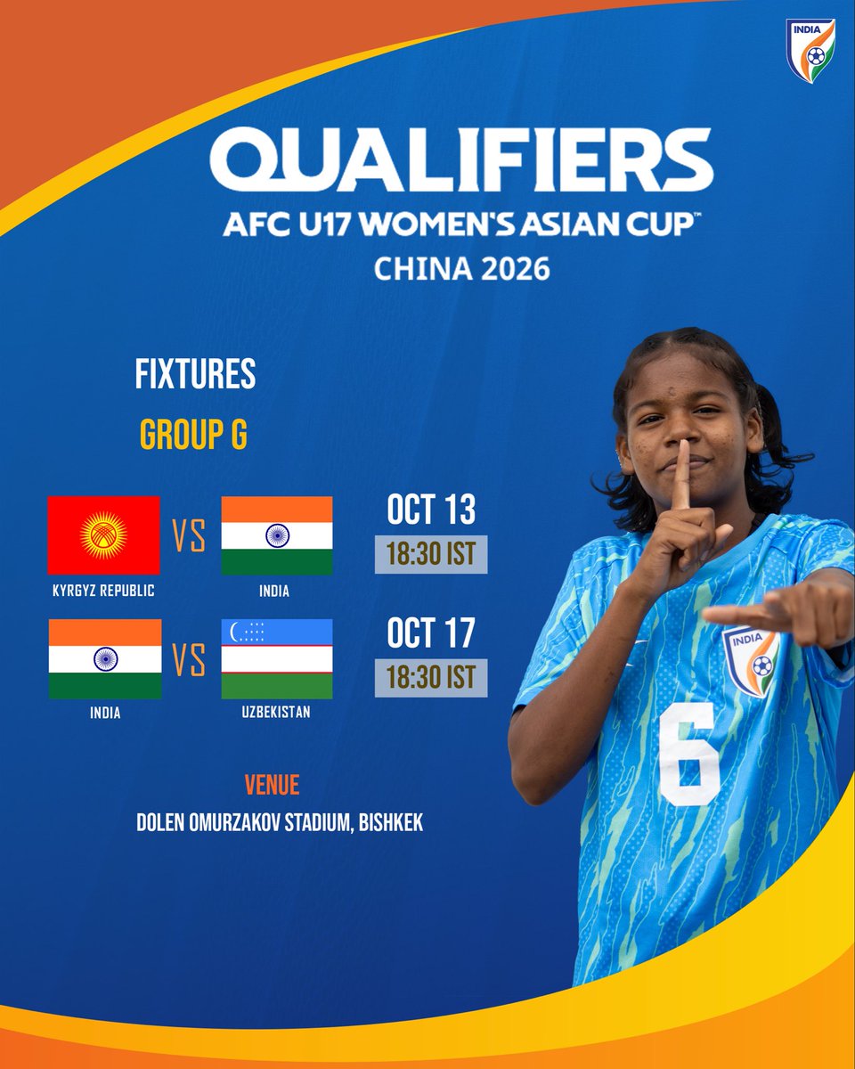 Three teams, one qualifying place at stake 🇮🇳🆚🇰🇬🇺🇿

🐯 The #YoungTigresses are all set to chase a historic #U17WAC qualification in Bishkek 📍

#IndianFootball ⚽️