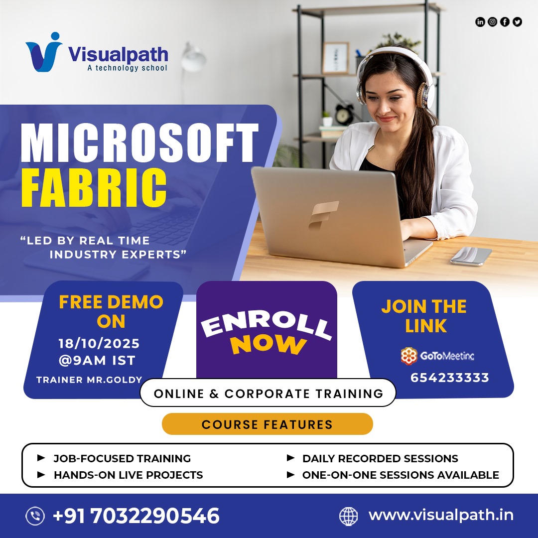 VisualpathPro's tweet image. 🚀 Microsoft Fabric Online Training – Free Demo! 💻
👨🏫 𝗧𝗿𝗮𝗶𝗻𝗲𝗿: Mr. Goldy
📅 𝗗𝗮𝘁𝗲 & 𝗧𝗶𝗺𝗲: 18/10/2025 | 9AM IST
🔗 𝗝𝗼𝗶𝗻 𝗗𝗲𝗺𝗼: meet.goto.com/654233333
📞 𝗖𝗮𝗹𝗹/𝗪𝗵𝗮𝘁𝘀𝗔𝗽𝗽: wa.me/c/917032290546
🌐 𝗩𝗶𝘀𝗶𝘁: visualpath.in/online-microso…