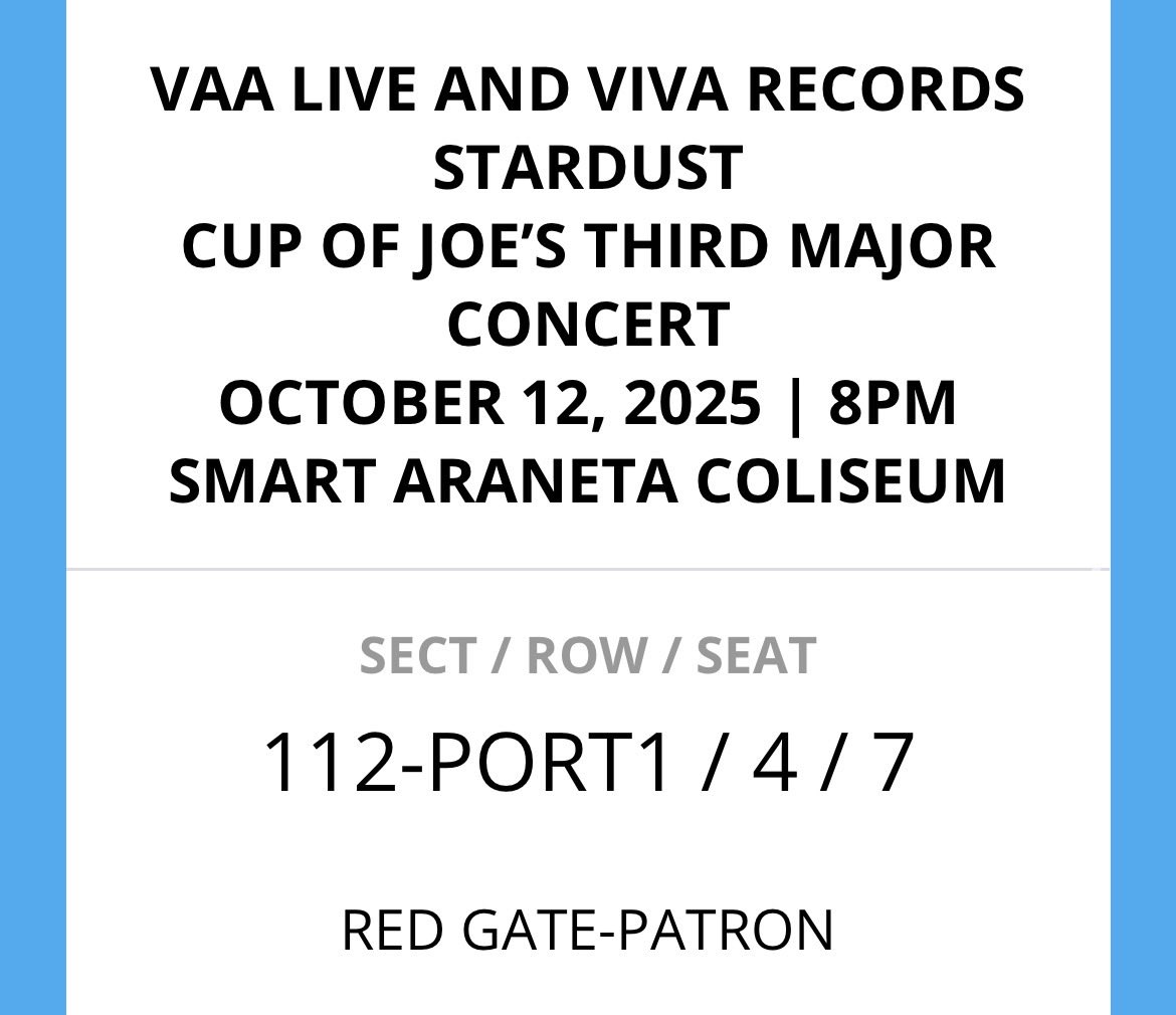 jarickdc's tweet photo. LFB Day 3 Stardust Patron Ticket (Lower Price)

RFS: Hindi po makakapunta, may family emergency po.

#COJStardustTheConcert https://t.co/v3IrCebMt8