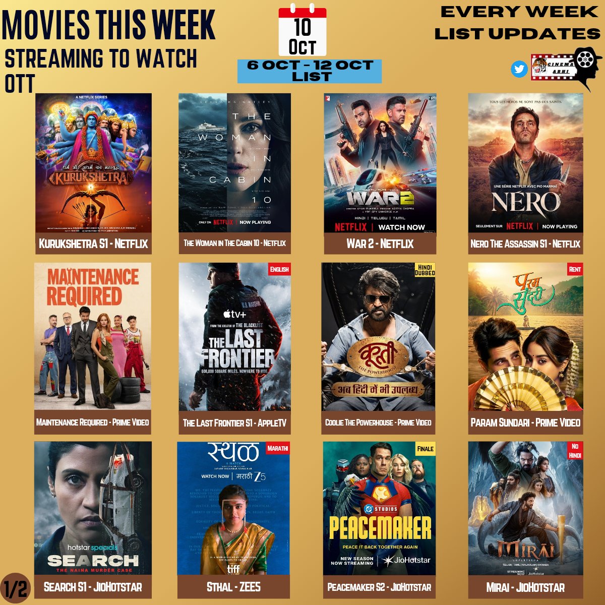 CinemaAbhiHindi's tweet photo. This Week Streaming OTT List ๐คฉ
#TribhanadhariBarbarik Film - Prime Video
#WeddingImpossible S1 - MX Player
#Bomb Movie - Prime Video (Tamil)
#Veduvan Season 1 - ZEE5 (Tamil)
Netflix
#Boots S1
#SwimToMe
#TrueHaunting S1
My Father The BTK Killer
Victoria Beckham
The Chosen S5 https://t.co/U4ZDkLZBew