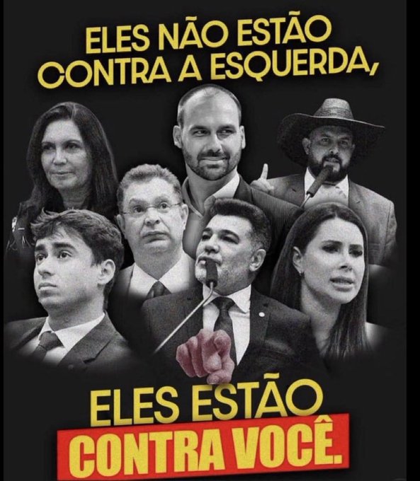 Nikolas, Sóstenes e demais integrantes da quadrilha do Bolsonaro, não estão contra a esquerda, eles estão contra você eleitor.

Acorda e não vote mais nesses lixos, eles querem tirar tudo de você eleitor, para dar a empresários bilionários, e o que sobrar eles embolsam ...  🤮 👇
