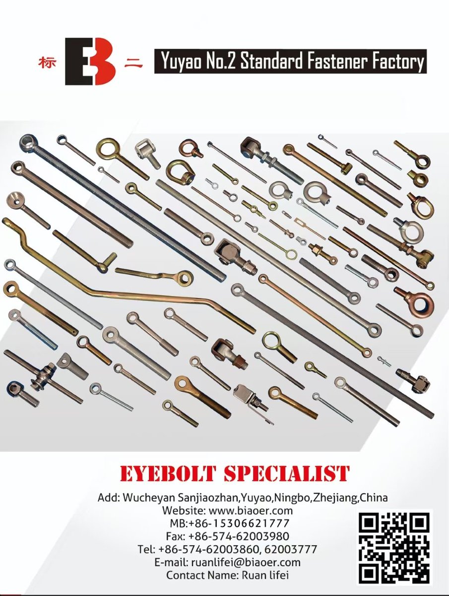 FastenerInfo's tweet image. Yuyao No.2 Standard Fastener Factory  is a professional manufacturer of EYEBOLT.
Add: Wucheyan Sanjiaozhan,Yuyao,Ningbo,Zhejiang,China.
MB:+86-15306621777
E-mail: ruanlifei@biaoer.com
biaoer.com