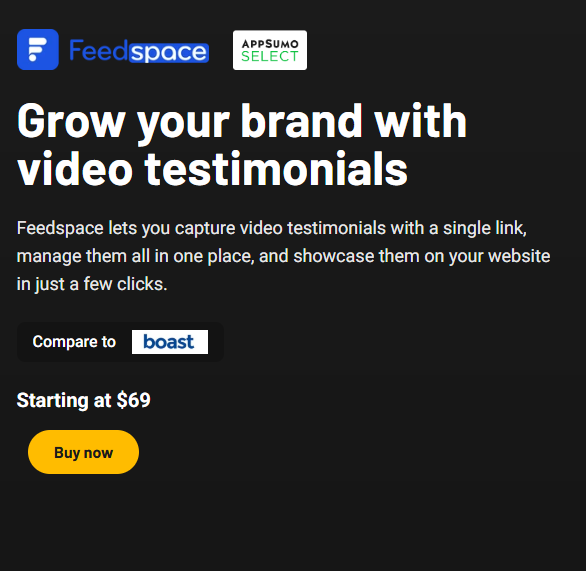 NiculaRose's tweet photo. Want to collect, manage, and showcase video, audio &amp; text feedback easiest way? Its feedspace.
 Lifetime deal now on #AppSumo https://t.co/KFwo3Uz4FK
#LifetimeDeal
#LTD
#SaaSDeals
#DealAlert
#SoftwareDeals
#BestDeals
#TechDeals
#AppSumoFinds
#AppSumoLTD https://t.co/U3wE7fP05G