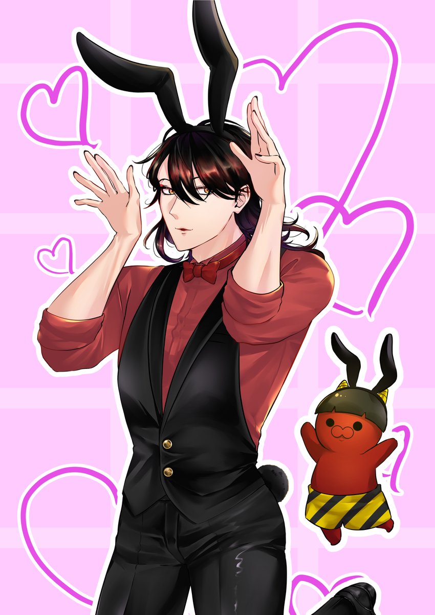 BoysMain1's tweet image. #フォロワーさんの絵を自分の絵柄で描く の企画にのっかって👹様描かせていただきました。なんと愛らしいんでしょう…!#Akurylic  
↓me                                            ↓依助さんのｷｬﾜﾜPicture