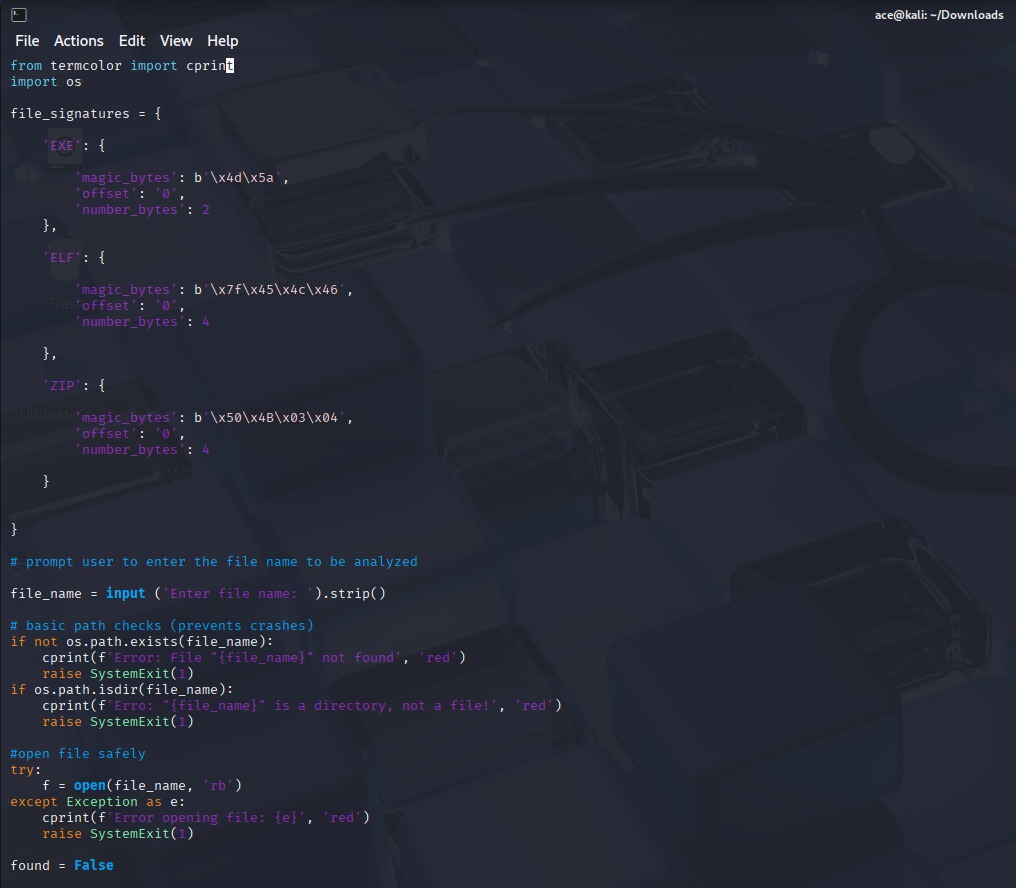 allen_acee's tweet image. New lightweight Python tool: file_detector.py
Quickly ID file types (EXE / ELF / ZIP / PDF) using magic bytes — perfect for fast triage & reverse engineering.
Drop it in your toolkit for DFIR, malware analysis & devops.
Repo: github.com/0x0allenace/fi…
#ReverseEngineering #Python