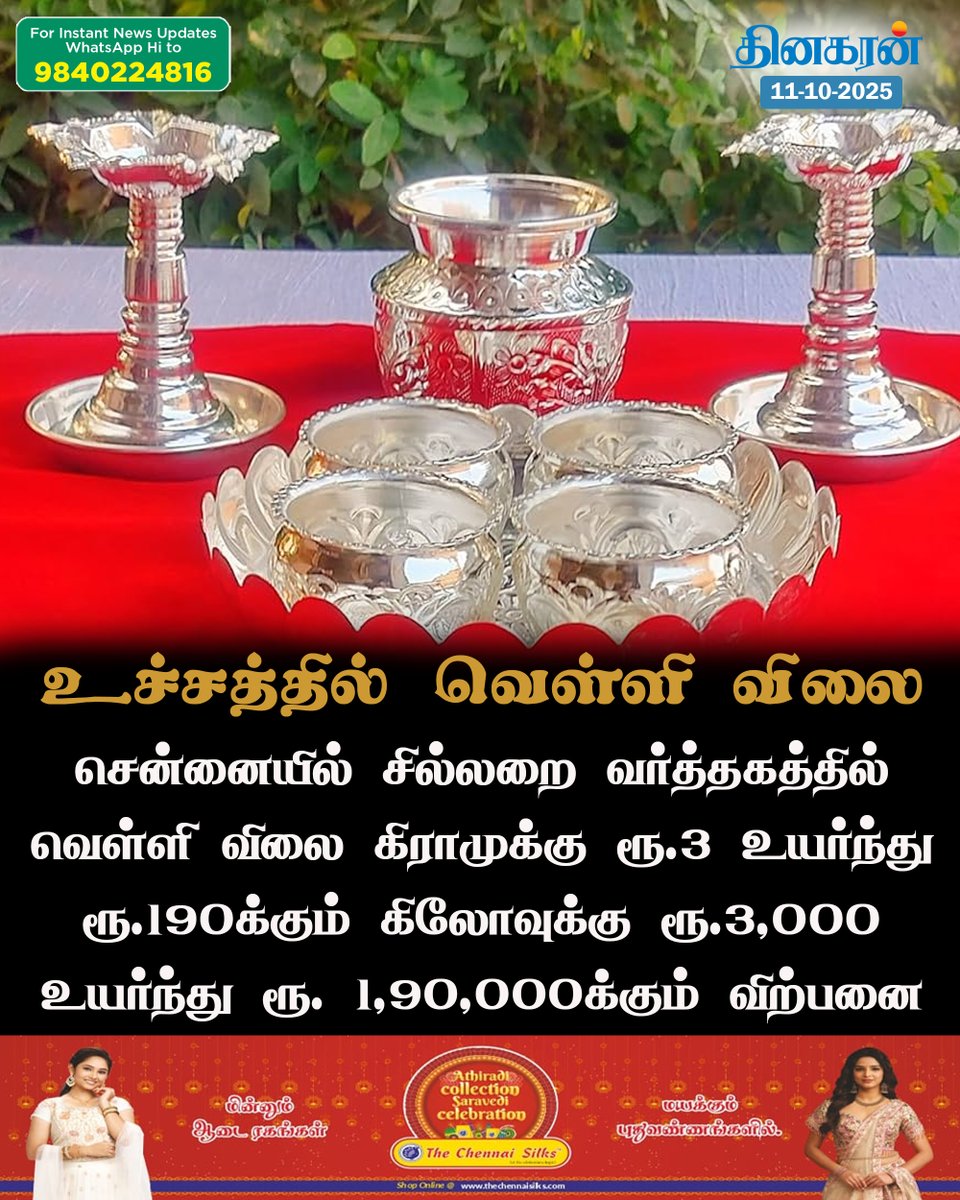 DinakaranNews's tweet image. வரலாறு காணாத உச்சத்தில் வெள்ளி விலை 

#Silverprices #DinakaranNews