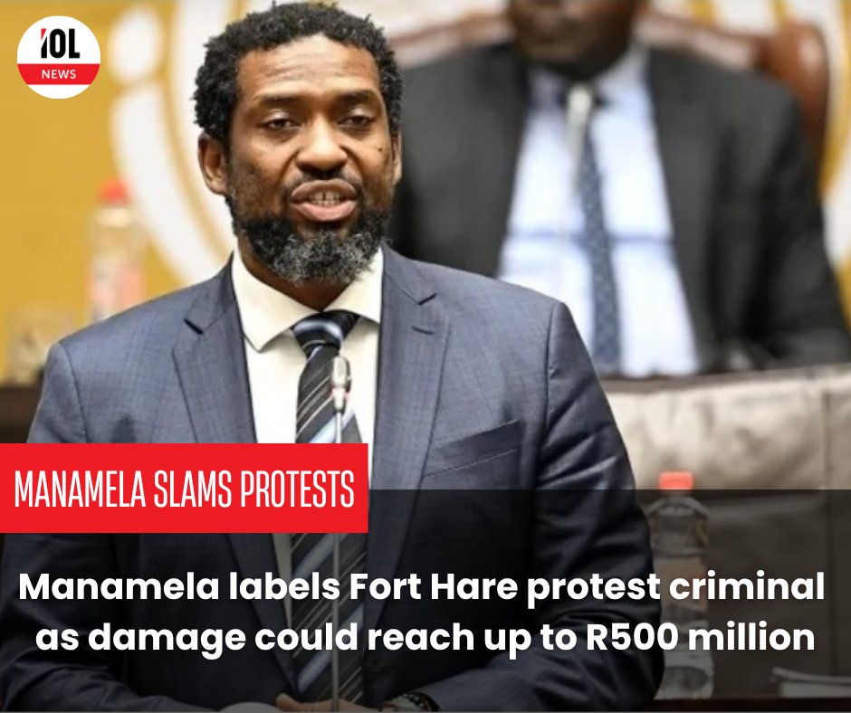 IOL's tweet image. Minister of Higher Education and Training, Buti Manamela, has slammed the recent violent protests at the University of Fort Hare as “criminal,” not a protest, warning that the academic year must be saved and that learning must resume within a week.
#news #ButiManamela…
