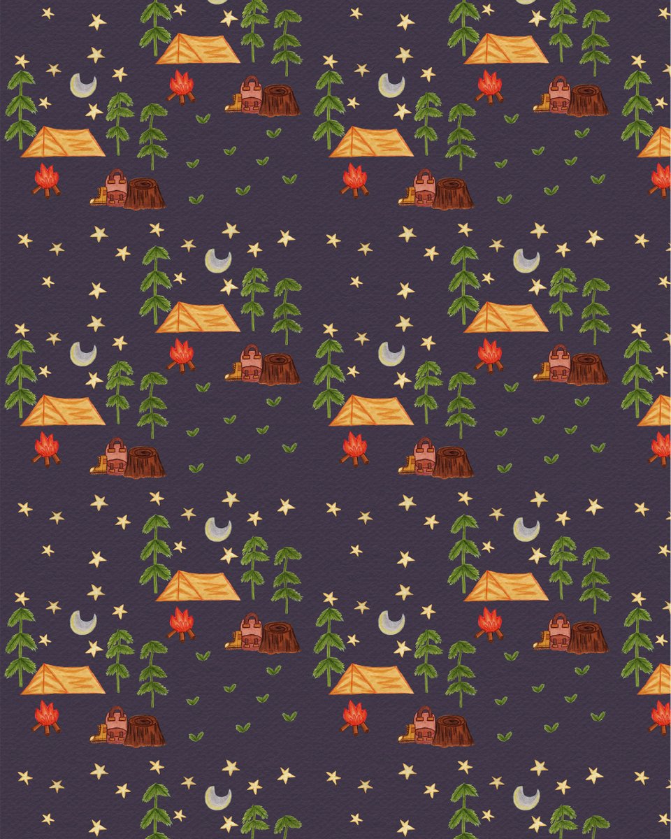 Natasha_Aguiar_'s tweet image. Adventure comes alive in patterns, tents, trees, and campfires stitched into starlit nights 🏕️✨ #PatternDesign #CampingLife #ArtLicensing #NatureInspired #StarryNights