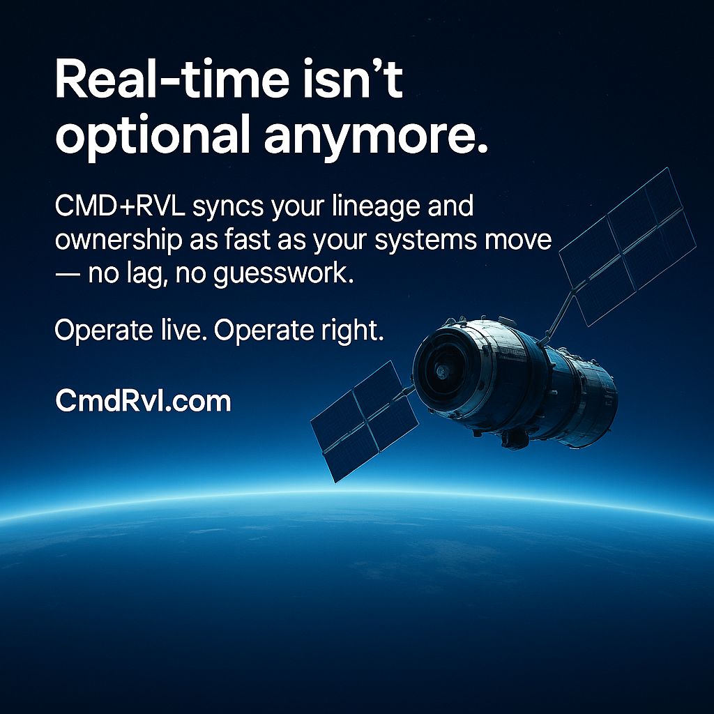 cmdrvl's tweet image. 🛰️ Real-time isn’t optional anymore.
CMD+RVL syncs your lineage and ownership as fast as your systems move — no lag, no guesswork.
Operate live. Operate right.
🌐 CmdRvl.com
#CmdRvl #RealTime #DataOps #Intelligence #Dealcharts