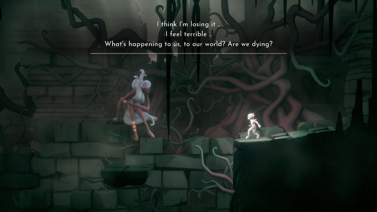 JsLabratory's tweet image. 🗨️ I think I&apos;m losing it.
🗨️ I feel terrible.
🗨️ What&apos;s happening to us, to our world? Are we dying?

#screenshotsaturday #indiegame #gamedev #metroidvania