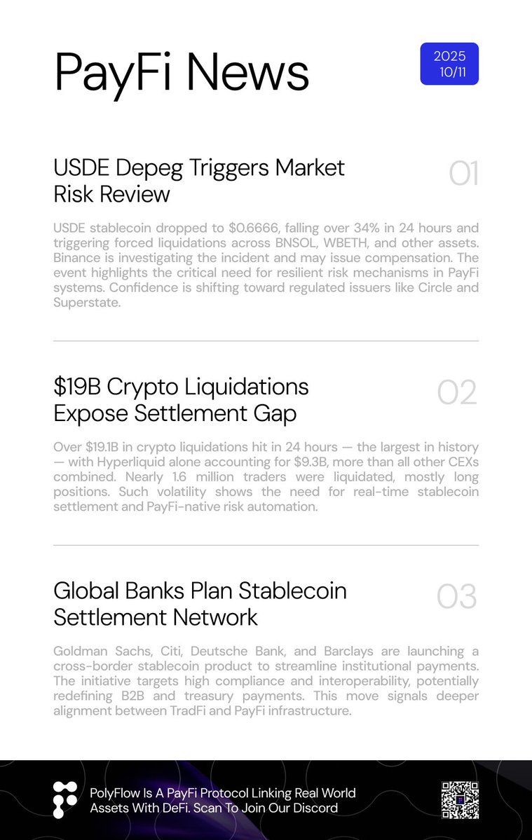 Polyflow_PayFi's tweet image. The #PayFi ecosystem never sleeps.
Check out today’s #PayFiDailyNews for fresh insights on stablecoins, cross-border payments, and real-world adoption.
#PolyFlow #Stablecoins #OnChainFinance