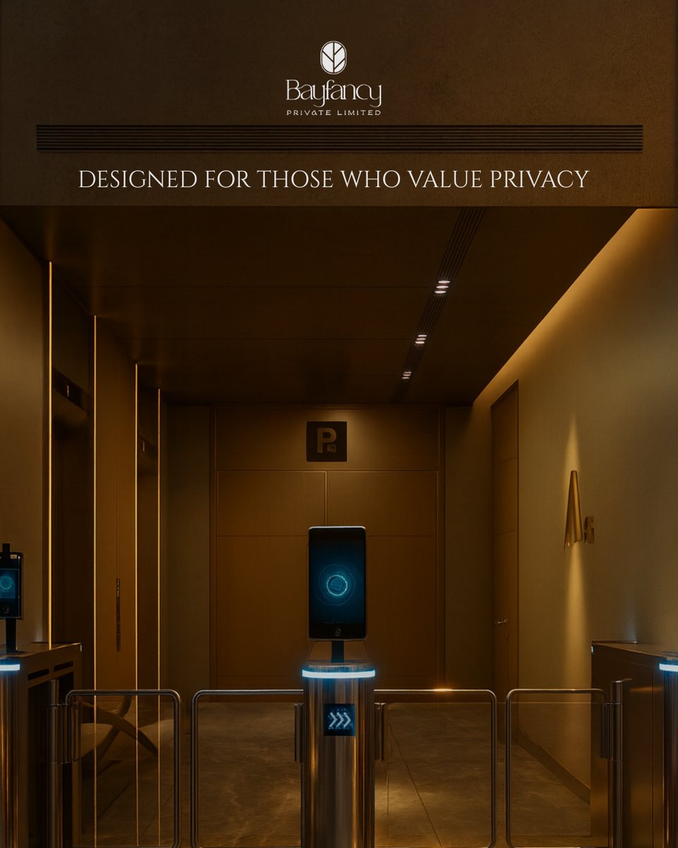At Bayfancy Residence, security is redefined through intelligent design. A 24 hour smart system ensures absolute privacy and control with facial recognition access at the grand lobby, advanced smart locks in every residence, and lift access personalized exclusively to your floor.
