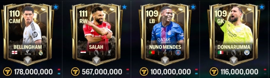 🙌BDOR INVESTMENT🙌 
By <a href="/DrPinguPlays/">Doctor Pingu</a>

Currently there are 4 cards ready to be bought as investment:

✅️ 109ovr Nuno Mendes 
✅️ 109ovr Donnarumma
✅️ 110ovr Bellingham
✅️ 111ovr Salah

Please check the comments for a good explanation or check discord.gg/batcav3