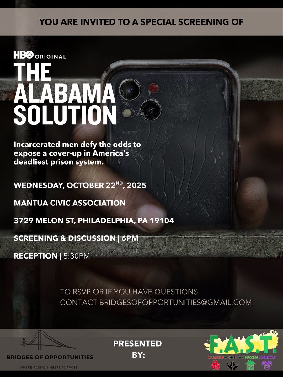 _FastFoundation's tweet image. 📅 Wednesday, October 22,2025
📍 MANTUA CIVIC ASSOCIATION
3729 MELON ST, PHILADELPHIA, PA 19104
🕒 Reception 5:30pm, Screening 6pm
Come be part of the conversation that demands truth and transformation.