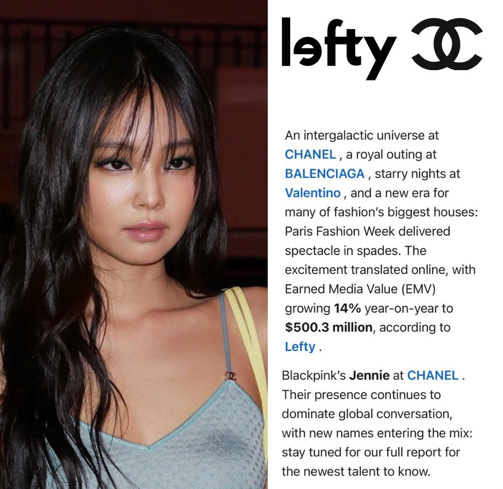 portaljennie__'s tweet image. De acordo com um artigo de Lefty, Jennie foi a maior contribuidora de EMV na Semana de Moda de Paris Primavera/Verão 2026 da Chanel.

🔗:linkedin.com/pulse/pfw-ss26…

@.JennieKimData
#JENNIE #제니 @jennierubyjane
@oddatelier @Jennie_HQ