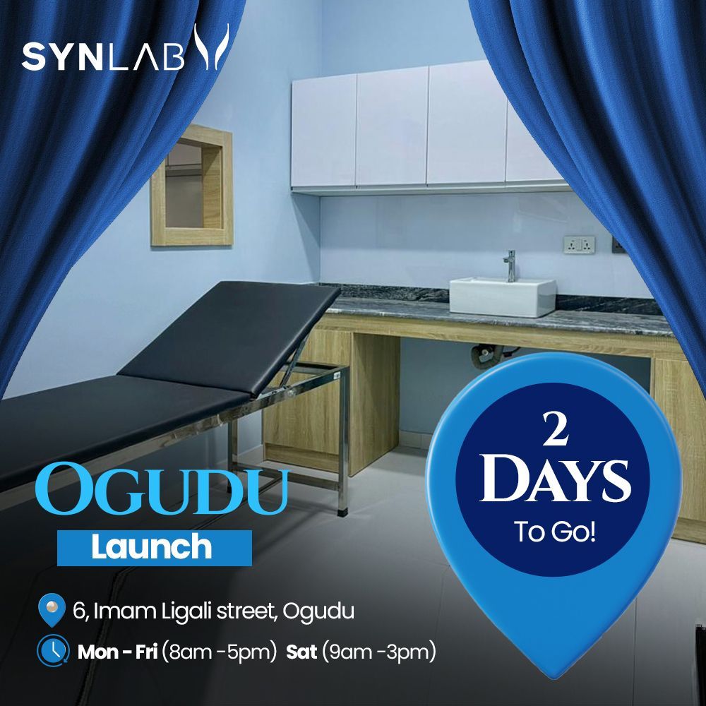 ✨ 2 Days to Go!
We’re opening soon in Ogudu!
Get ready for world-class lab testing with comfort, speed, and care, all in your area.
📍 6, Imam Ligali Street, Ogudu

🕘 Mon–Fri: 8 AM–9 PM | Sat: 9 AM–3 PM
 Quality healthcare just got even closer. 💙

#SYNLABOgudu #CountdownToCare