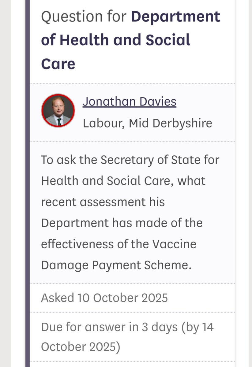 Thank you <a href="/Jonathan4MD/">Jonathan Davies</a> &amp; <a href="/PeterABedford/">Peter Bedford MP</a> for asking these questions.

We will be looking out for the responses although we think we can guess what they will be.

VDPS reform is essential both to support those affected by vaccine injury and bereavement and to start rebuilding