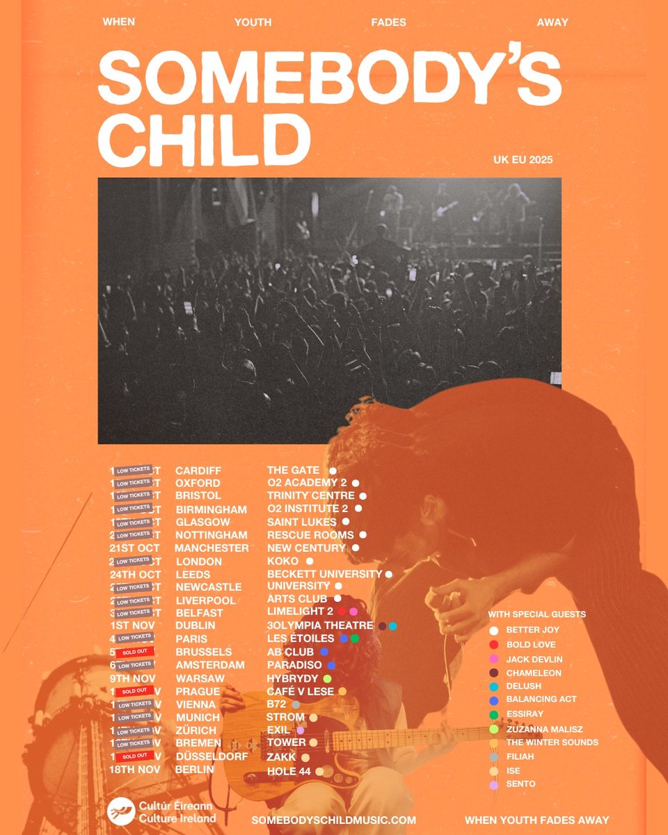 SomebodysChild1's tweet photo. SUPPORT ANNOUNCEMENT 🟠 

We head on our biggest ever tour next week and we’re excited to share the full support list. https://t.co/6YuxbDNpcV