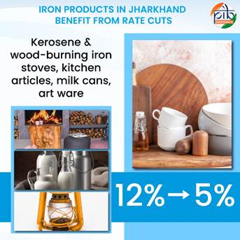 PIB_India's tweet image. #GST Reforms Unlock Economic Potential in Jharkhand

➡️Steel &amp;amp; Heavy Engineering Products: Recent #GSTReforms boost Jharkhand’s industrial growth, benefiting steel-consuming sectors. Lower rates on vehicles, tractors, and auto parts enhance demand and production

➡️Iron:…