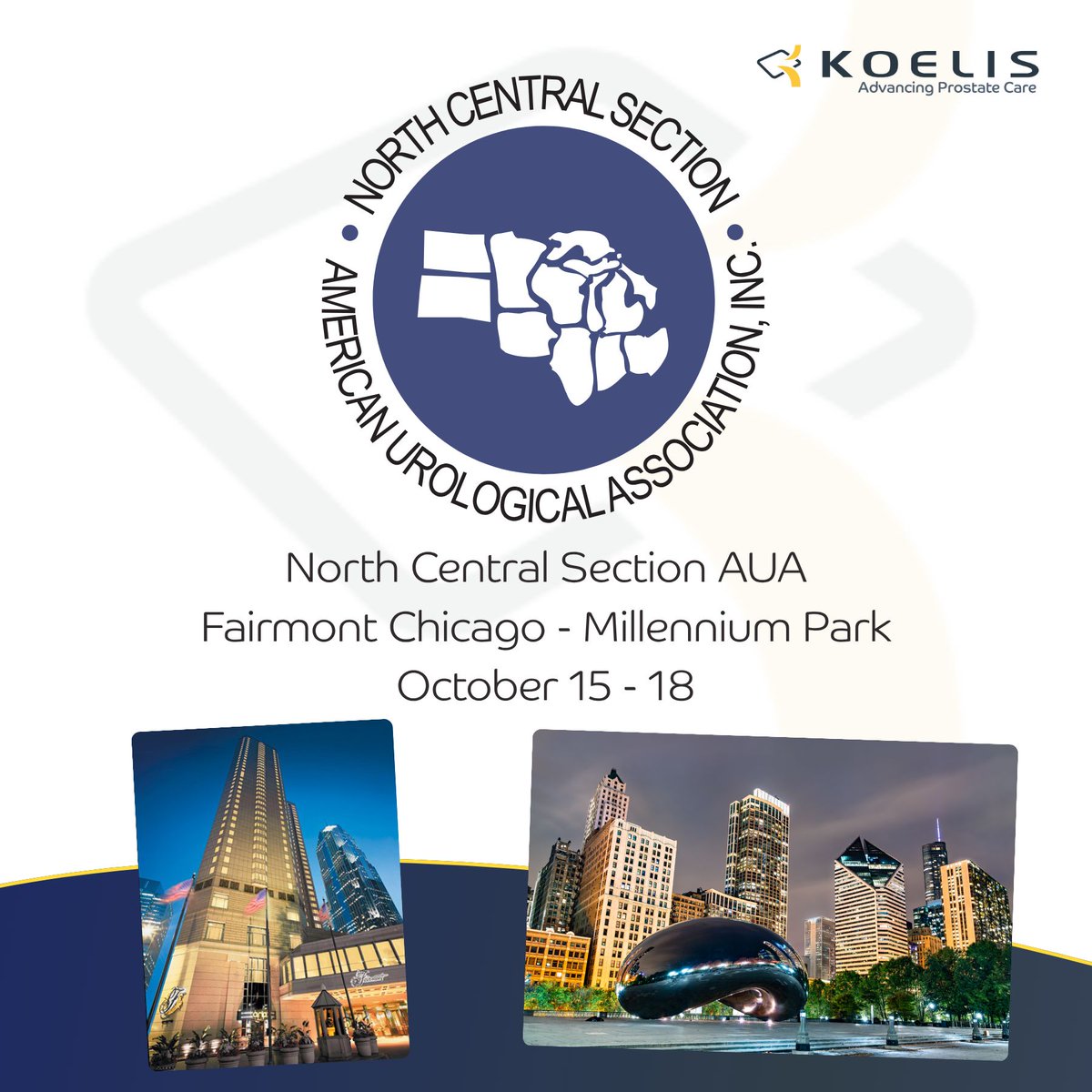 KoelisBx's tweet photo. The 99th Annual North Central AUA starts on October 15th at the Fairmont Chicago, Millennium Park in Chicago, IL. The North Central AUA is one of our favorite meetings to attend, and we enjoy connecting with colleagues in the North Central region every year! https://t.co/ege9TYBtcl
