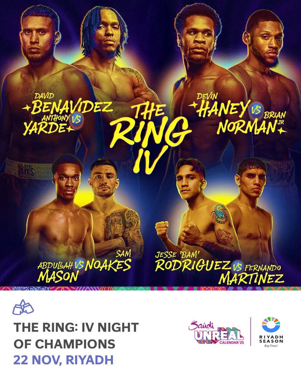 VisitSaudi's tweet image. Get ready for a night of epic fights! 🥊
📅 Nov 22, 2025 | 📍#Riyadh , ANB Arena
Don’t miss the champions in action: visitsaudi.com/en/destination…
Tag a person who would love to go!
#StayedForMore #VisitSaudi