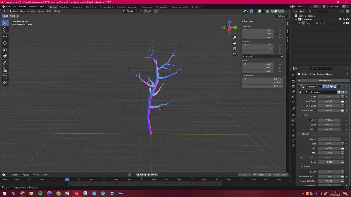 Trans_Lykeia's tweet image. Added subbranches and lots of new controls to make the trees extra gnarly if need be

#b3d #geometrynodes #blender #HEREWAY