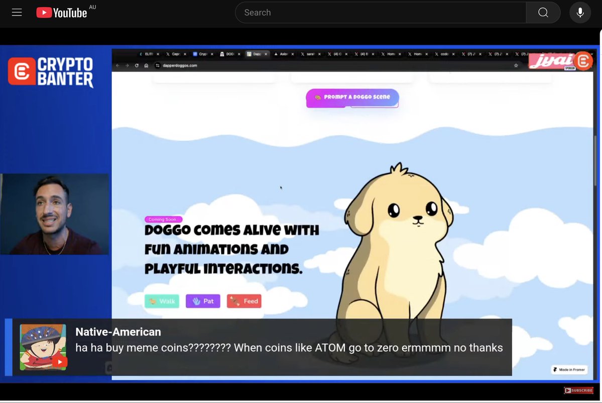 dapper_doggos's tweet image. Cepryl (@cepryl_) is talking about $DOGGO on @crypto_banter! 👀🔥

He’s SO BULLISH on Dapper Doggo’s. 🙌🐶

Smash that like button and drop a comment! 👊🎥

youtube.com/watch?v=tX52ks…

CA: 9hnmRRR4jdGvDM89WMyq9UdDfWT6iuDYAjFZQfn7pump
