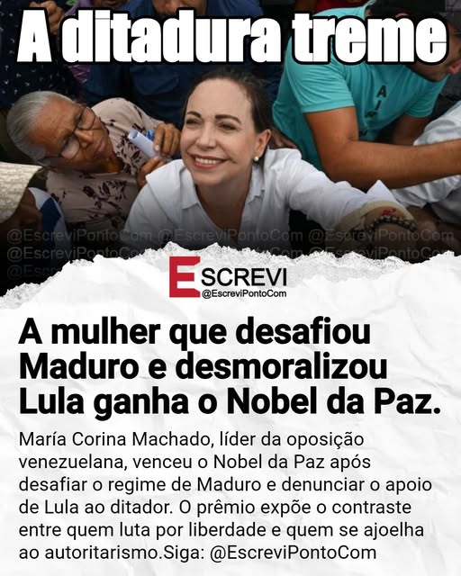 galileuflavio's tweet image. 🇻🇪✨ María Corina Machado, líder da oposição venezuelana, vence o Prêmio Nobel da Paz, após desafiar o regime de Maduro e denunciar o apoio de Lula ao ditador.
#MariaCorinaMachado, #Venezuela, #NobelDaPaz, #Maduro, #Lula, #Liberdade, #Democracia