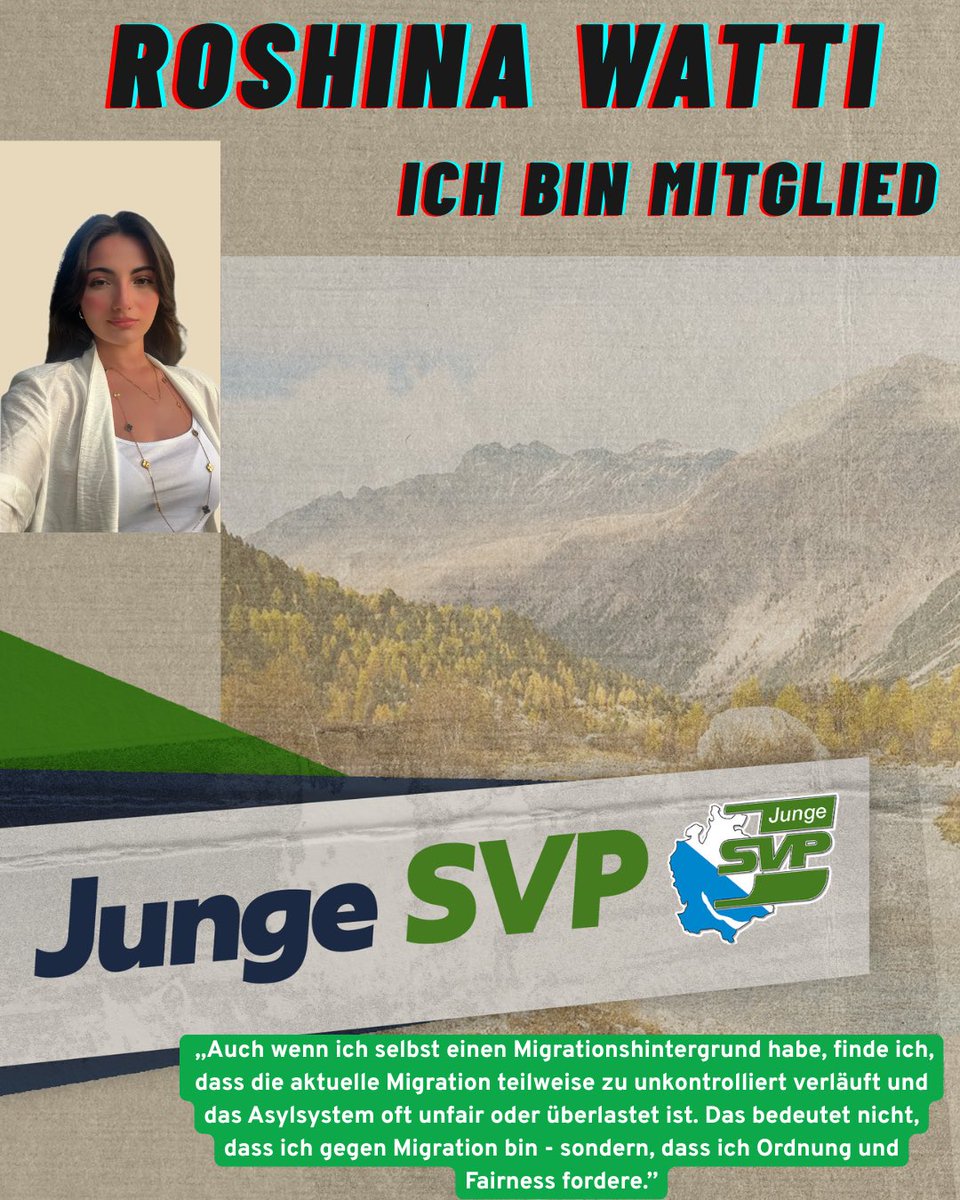 Zeig Gesicht für die <a href="/jsvpzh/">Junge SVP Kanton ZH</a> ! 🇨🇭
Unsere Kampagne zeigt: Wir stehen ein für die Schweiz, ihre Werte und ihre Zukunft.

Im Fokus heute: Roshina Watti – sie setzt sich mit Herzblut für mehr Ordnung in der Migrationspolitik sowie Asylpolitik ein.

Danke, Roshina! 💪