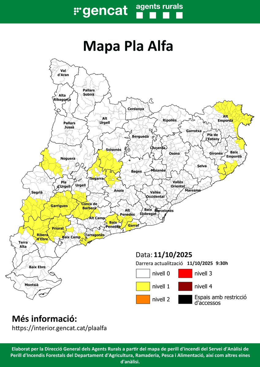 Bon dia!
🔴 Aquest és el mapa del #PlaAlfa per avui, dia 11/10/2025