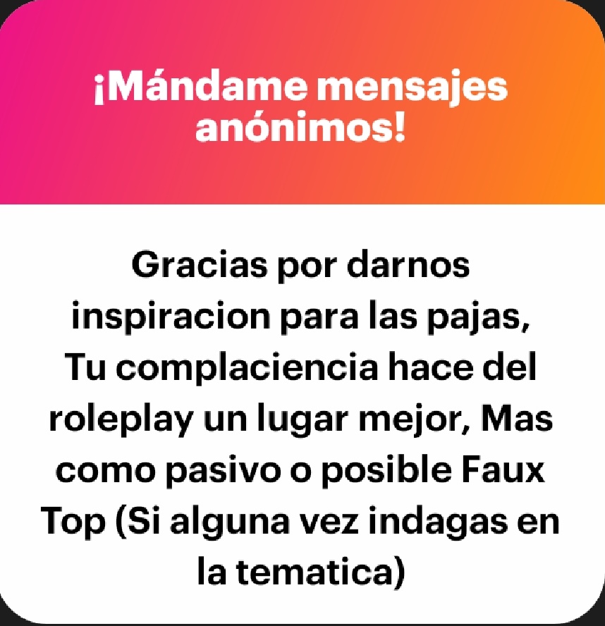 Se aprecian esas lindas palabras, a la final mucho de lo que escribo y lo que hago con esta cuenta es para eso 🐭🖤

ngl.link/mew88002