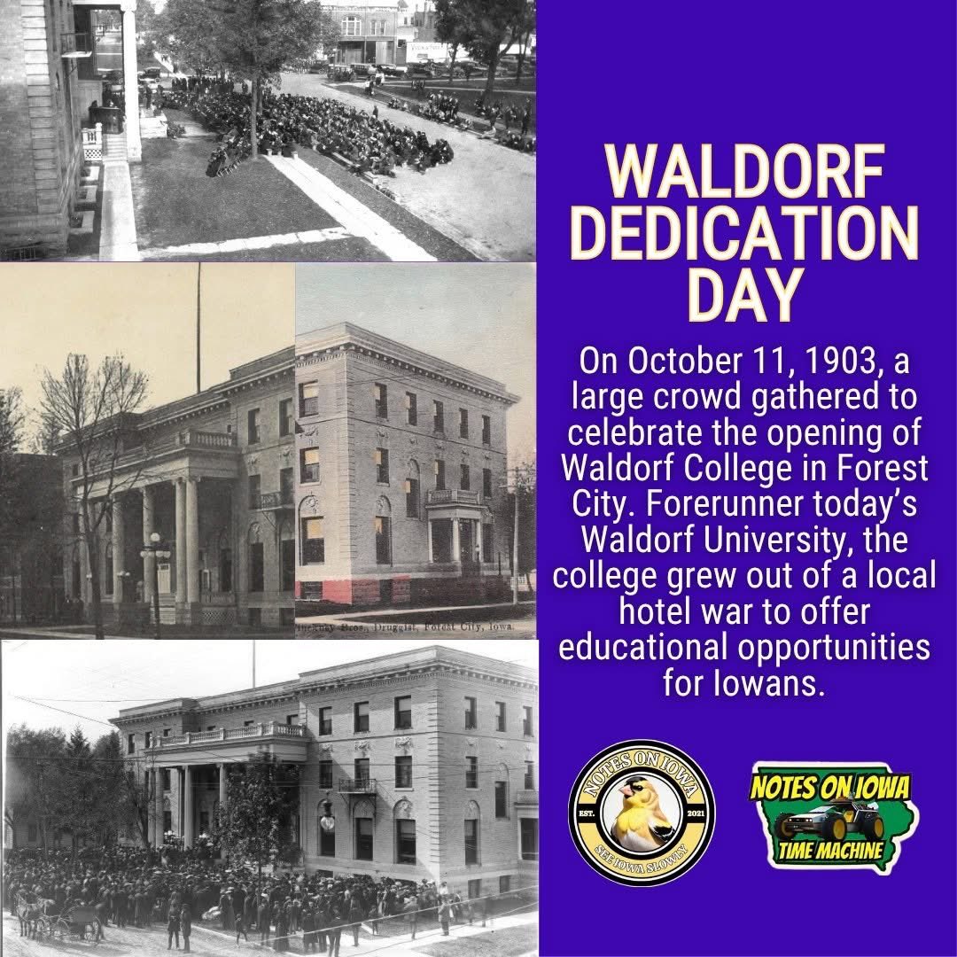 Happy Dedication Day (and Homecoming) to all the Waldorf Warriors!

On October 11, 1903, a large crowd gathered to celebrate the opening of Waldorf College in Forest City. Forerunner of today’s Waldorf University, the college grew out of a local hotel war to offer education.