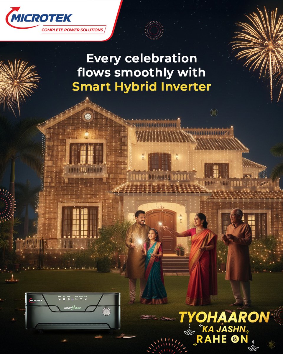 MicrotekOfcl's tweet image. This festive season, keep the joy uninterrupted. With Microtek Smart Hybrid UPS, every light stays bright, every moment flows smoothly, and your celebrations stay powered non-stop.​

#Microtek #TyohaaronKaJashnRaheOn #SmartHybridInverter
