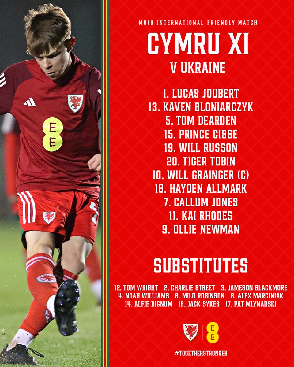 Cymru's tweet image. CYMRU XI 🏴󠁧󠁢󠁷󠁬󠁳󠁿🇺🇦

Our MU18 team to face Ukraine 💪