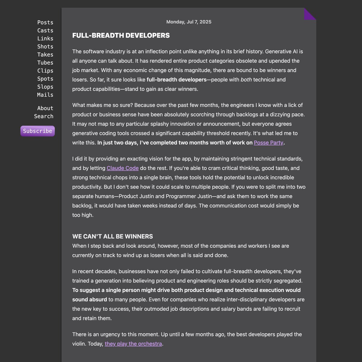 ddltn__'s tweet image. Justin Searls' (@searls) post on full-breadth developers is a powerful outline for how to do great work in software today.
If you work in software (especially R&D), read this.