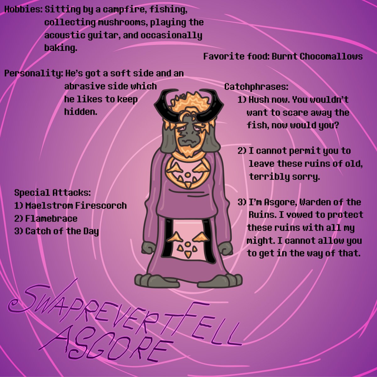Today's art post is of Swaprevertfell Asgore! 

#Undertale #UndertaleAUs #UndertaleAU #Swaprevertfell #Revertfell #Underfell #Underswap #Swapfell #Artmoots #Artmoot 

Artwork by me!

This is the NEW canon design for Swaprevertfell Asgore!