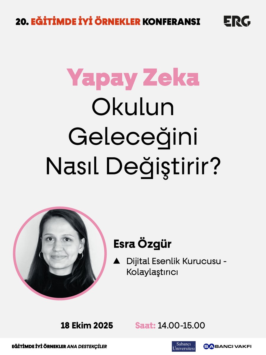 egitimreformu's tweet photo. ❝Yapay Zeka Okulun Geleceğini Nasıl Değiştirir?❞
🎈18 Ekim’de #İÖK2025’te

Esra Özgür
Dijital Esenlik Kurucusu - Kolaylaştırıcı

@esrozgur