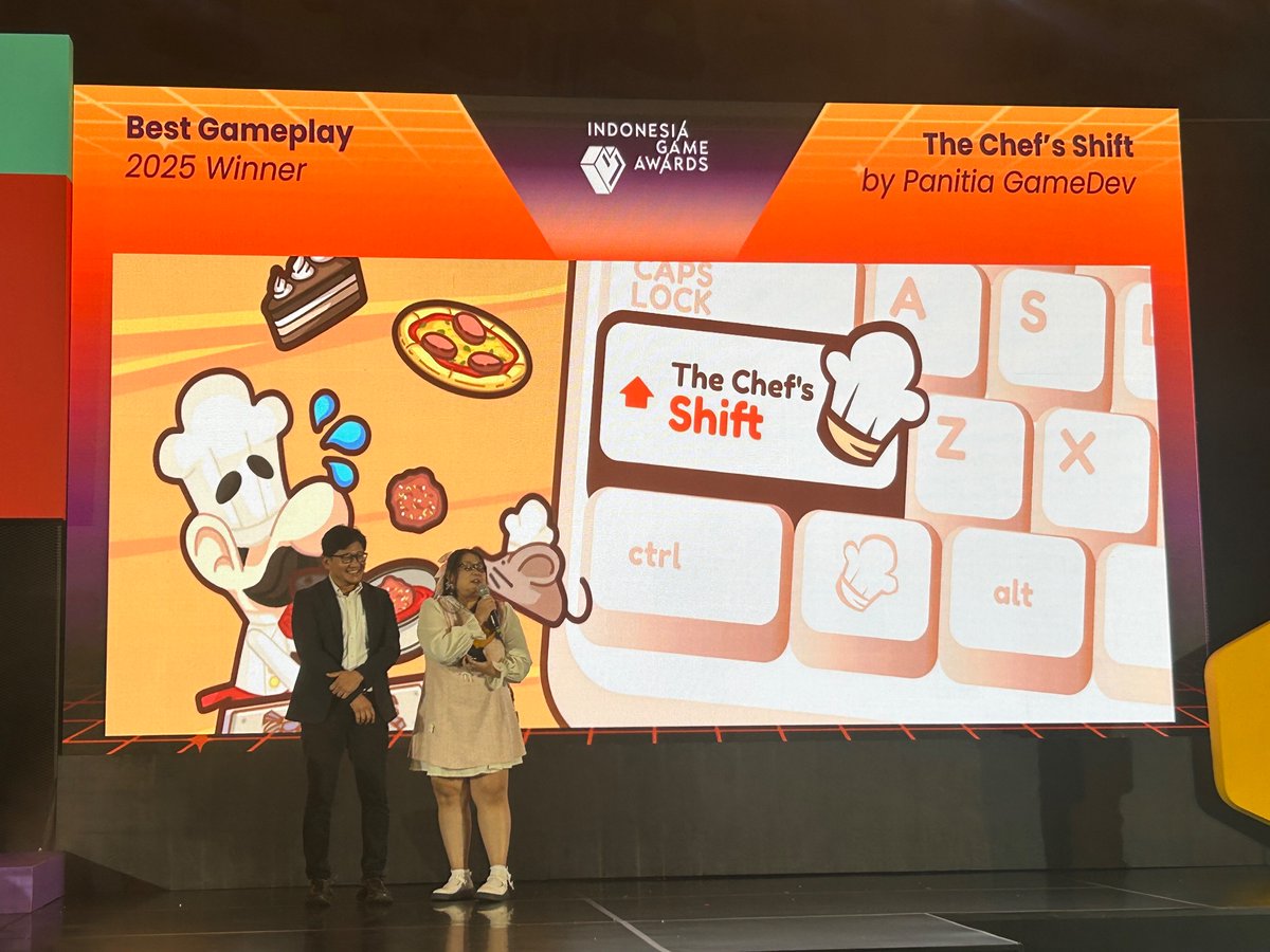 SEAGamethetic's tweet photo. @VirtualSEAsia Congratulations to all the winner of Indonesia Game Awards 2025!

Petit Island by @XeloGames
The Cheft’s Shift by @panitiagamedev 
AFTERLOVE EP SWEEEEEP by @pikselnesia 

Pic stolen from @VirtualSEAsia (joke, thx btw I'm too lazy to take a photo) https://t.co/9nZKt738iP
