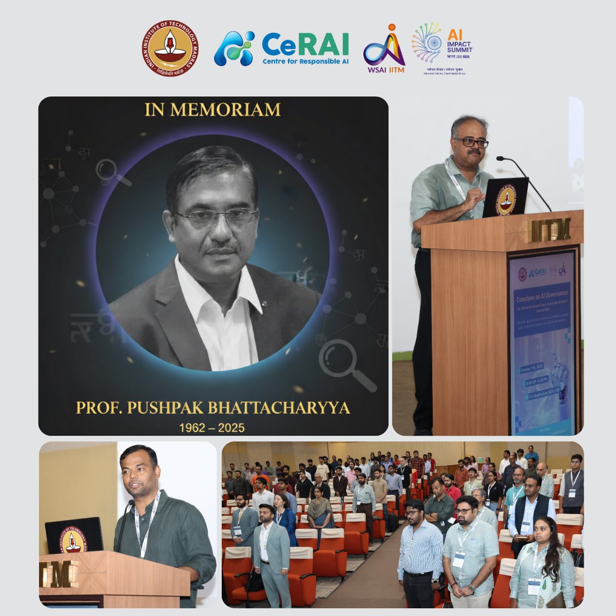 Wadhwani School of Data Science & AI (WSAI), IITM (@wsai_iitm) on Twitter photo At our recently-concluded Conclave on AI Governance, there was a touching moment when Prof. <a href="/ravi_iitm/">Balaraman Ravindran</a>, Head, <a href="/WSAI_IITM/">Wadhwani School of Data Science & AI (WSAI), IITM</a>, and Prof. <a href="/MiteshKhapra/">Mitesh Khapra</a>, Co-Founder, <a href="/ai4bharat/">AI4Bharat</a>, gave a tribute to Prof. Pushpak Bhattacharyya, who passed away recently.
For Prof. Mitesh Khapra, it was a At our recently-concluded Conclave on AI Governance, there was a touching moment when Prof. <a href="/ravi_iitm/">Balaraman Ravindran</a>, Head, <a href="/WSAI_IITM/">Wadhwani School of Data Science & AI (WSAI), IITM</a>, and Prof. <a href="/MiteshKhapra/">Mitesh Khapra</a>, Co-Founder, <a href="/ai4bharat/">AI4Bharat</a>, gave a tribute to Prof. Pushpak Bhattacharyya, who passed away recently.
For Prof. Mitesh Khapra, it was a