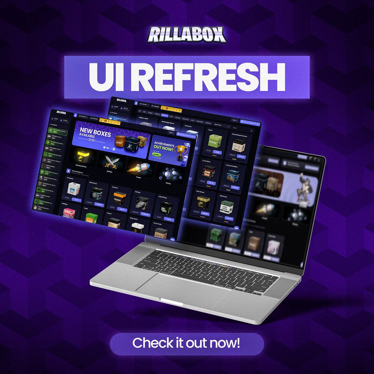 RillaBox's tweet image. NEW UI REFRESH IS HERE!🔃
A new era of RillaBox begins - upgraded UI, risk levels on all boxes, Battles revamp & more
$50 $BTC Giveaway to 1 person👇
1) Follow @RillaBox
2) Like & RT
3) Tag 1 friend