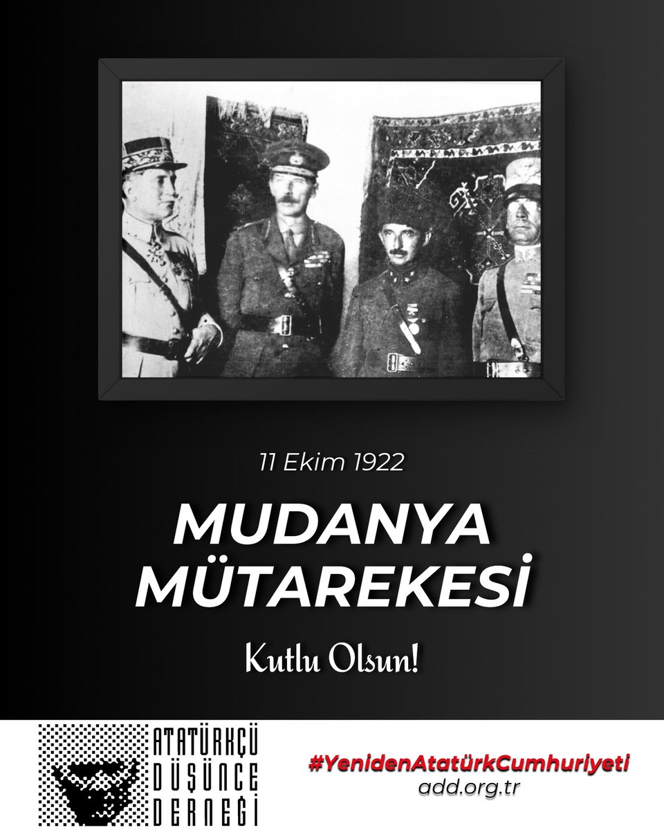 Türk Ulusu’nun savaş meydanlarında kazandığı zaferi görüşme masasında tescil eden, Lozan’ın ve Cumhuriyet’in yolunu açan Mudanya Mütarekesi 103. yıl önce bugün imzalandı.

Başkomutan Mustafa Kemal Paşa önderliğinde verilen topyekûn mücadele ile Batı emperyalizminin, maşalarının