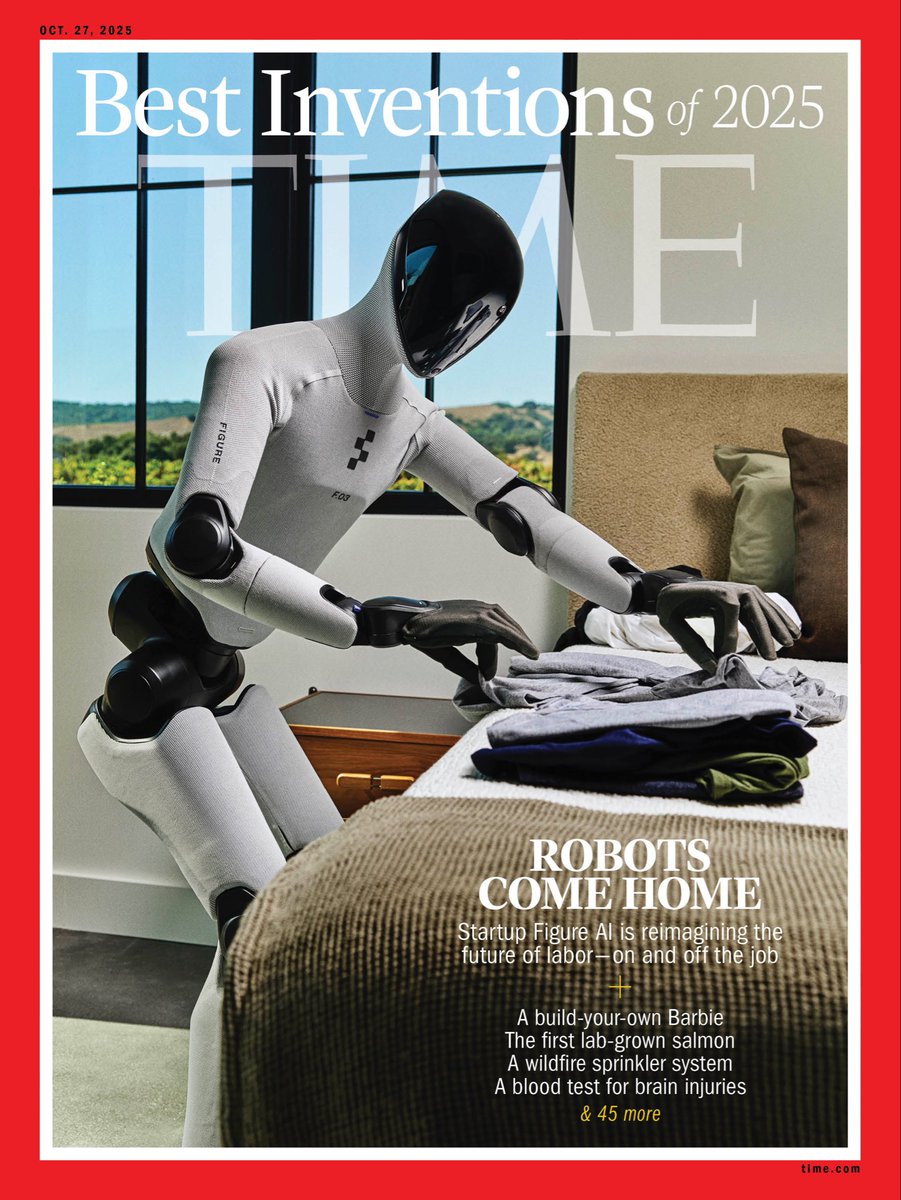 RobTiffany's tweet image. The Figure 03 household #robot from @Figure_robot lands in @TIME magazine’s best inventions of 2025. Using an #AI neural network, this humanoid robot can fold your clothes and load the dishwasher.