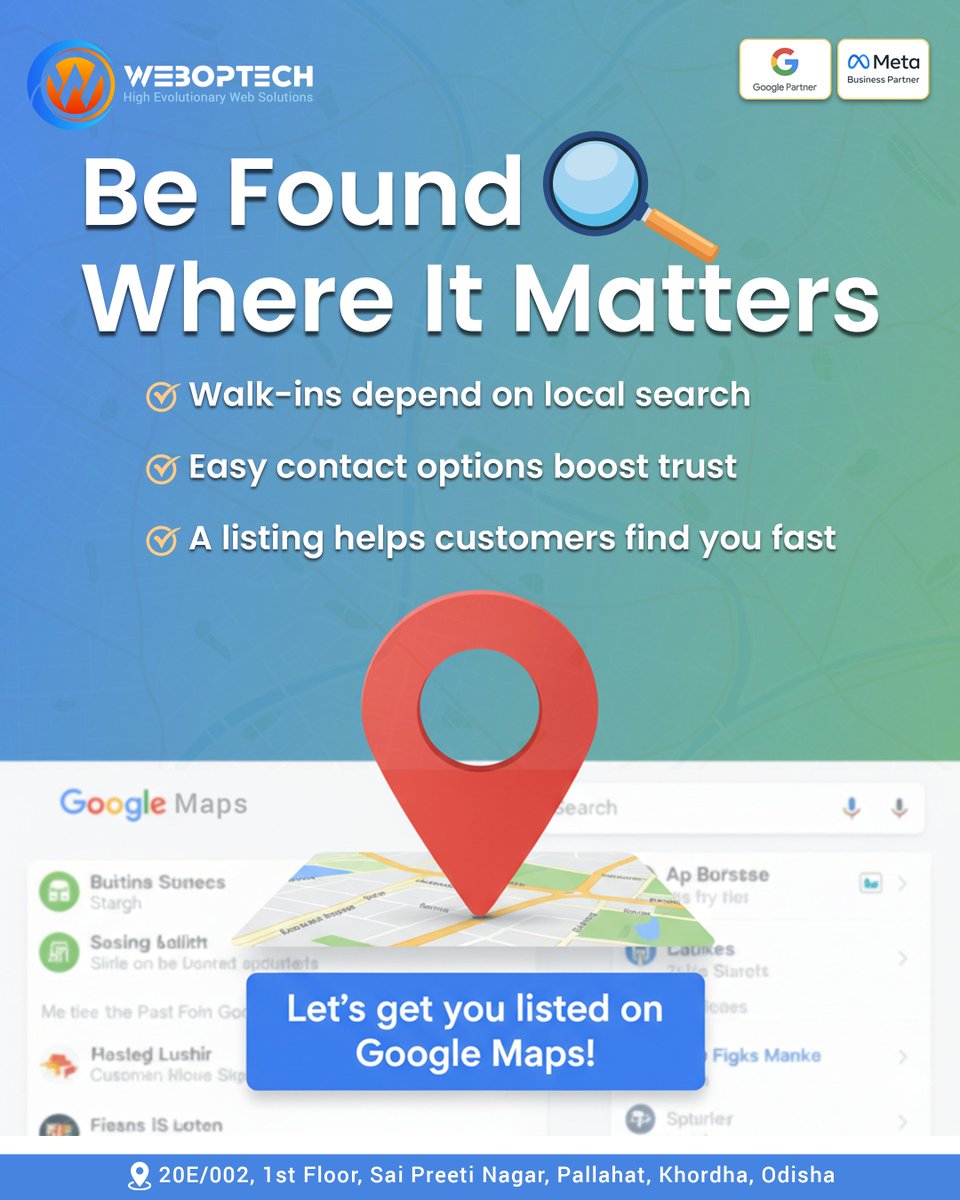 WEBOPTECH's tweet image. If your business isn’t on #GoogleMaps, you’re missing out on walk-ins and local traffic. Listing your business is simple - and we can help you get it done right.
.
.
#businessgrowth #localbussiness #localseo #getfoundonline #businesslisting #smallbusiness
