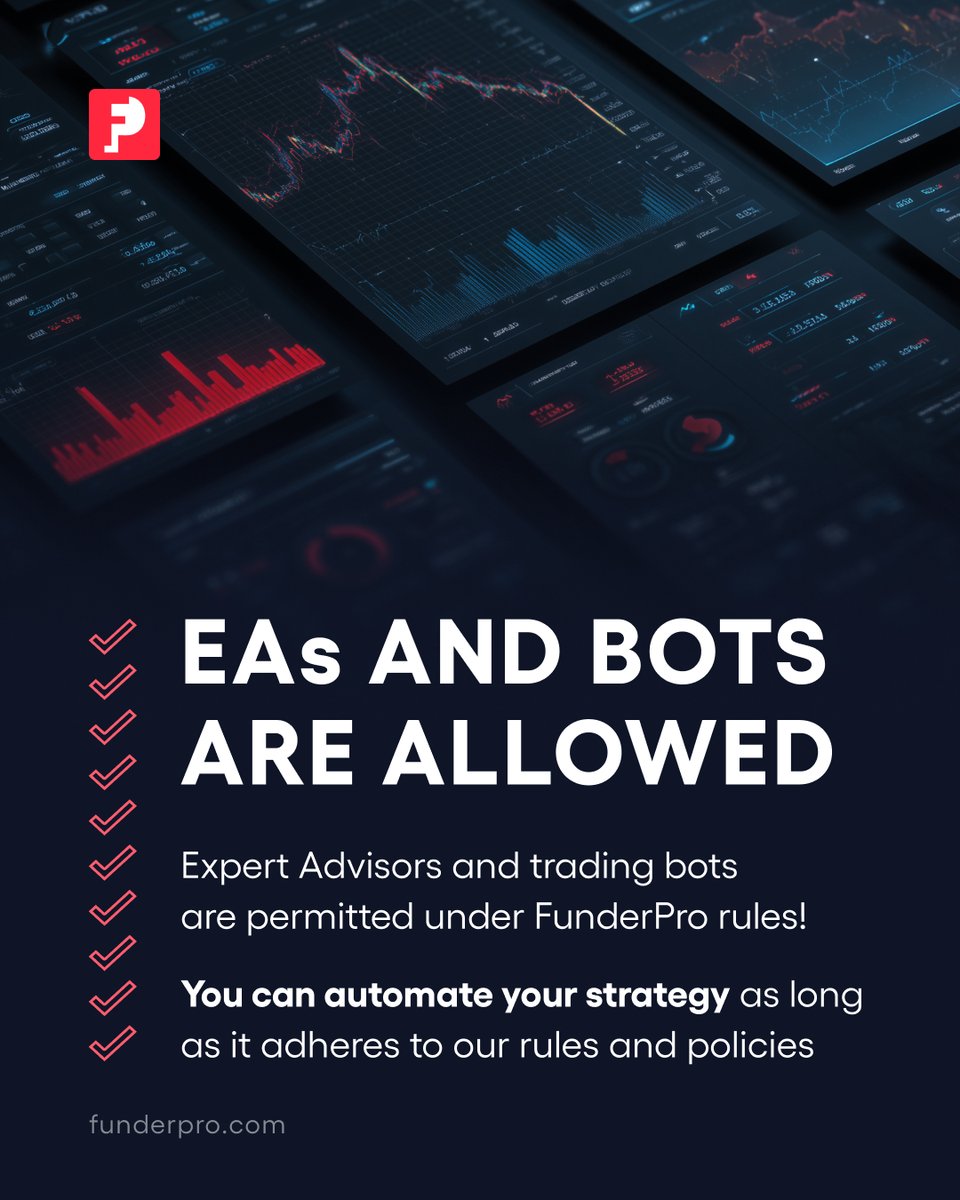 FunderProfx's tweet image. Automate your trading with confidence. 

FunderPro permits Expert Advisors and trading bots, giving you the flexibility to execute your strategy efficiently. 

Whether you trade manually or let algorithms do the work, we&apos;ve got you covered.
